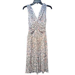 DELETTA Anthropologie Cloud Rose Dress V Neck Midi Tapered Waist Sz XS